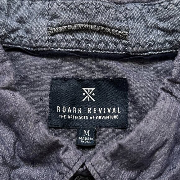 Roark Revival Shirt Mens Size M Short Sleeve Button Geometric Pocket Blue - Picture 4 of 5
